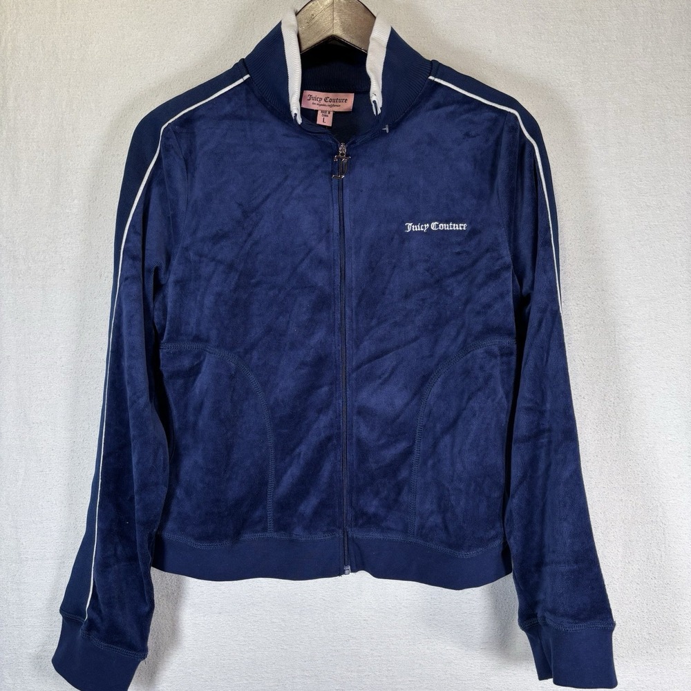 Juicy Couture Women's Velour Full Zip Navy Blue Pickleball‎